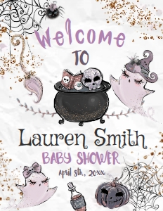 Baby Boo Baby Shower Welcome (purple, gray) - www.printerfairy.com design preview