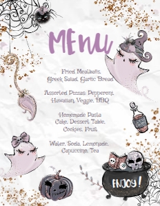Baby Boo Baby Shower Menu (purple, gray) - www.printerfairy.com design preview