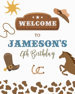 Cowboy Birthday Welcome Sign (16x20) - www.printerfairy.com design preview