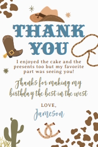 Rodeo Birthday Thank You Card - www.printerfairy.com design preview