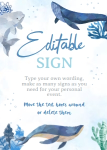 Whales Editable Sign (white, blue) - www.printerfairy.com design preview
