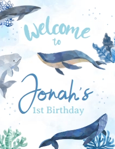 Whales Welcome Sign (white, blue) - www.printerfairy.com design preview