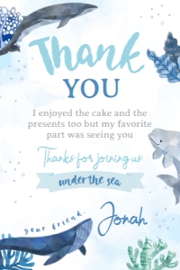 Whales Thank You Card (white, blue) - www.printerfairy.com design preview