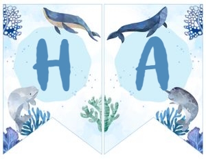 Whales Birthday Banner (white, blue) - www.printerfairy.com design preview