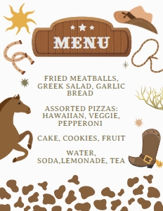 Rodeo Birthday Menu - www.printerfairy.com design preview