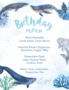 Whales Menu (white, blue) - www.printerfairy.com design preview
