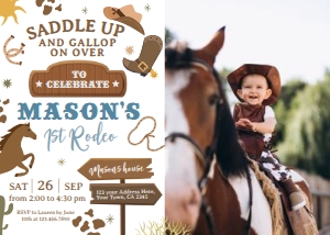 Rodeo First Birthday Invitation with Photo - www.printerfairy.com design preview