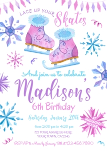 Ice Skating Birthday Invitation (pink, purple) - www.printerfairy.com design preview