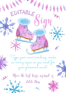 Ice Skating Editable Sign 5x7 (pink, purple) - www.printerfairy.com design preview