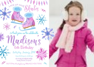 Ice Skating Birthday Invitation with photo (pink, purple) - www.printerfairy.com design preview