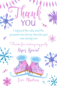 Ice Skating Thank You Card (pink, purple) - www.printerfairy.com design preview