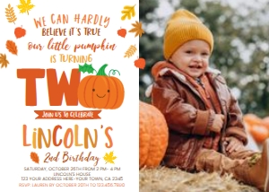 Little Pumpkin Invitation Two with Photo (7x5) - www.printerfairy.com design preview