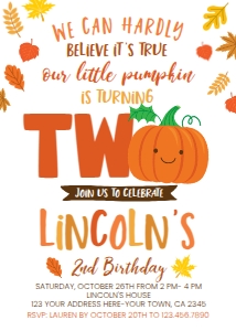 Little Pumpkin Invitation Two (5x7) - www.printerfairy.com design preview