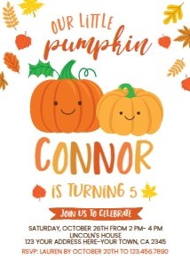 Little Pumpkin All Age Invitation (5x7) - www.printerfairy.com design preview
