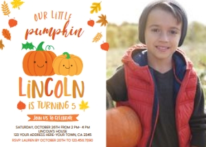 Little Pumpkin All Age Invitation with Photo (7x5) - www.printerfairy.com design preview