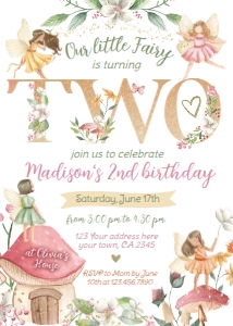 Fairies Second Birthday Invitation - www.printerfairy.com design preview
