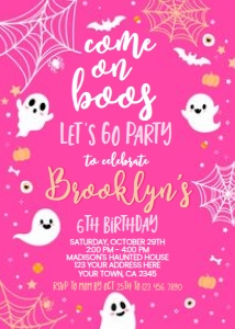 Hey Boo Come on Friends Halloween Birthday Invitation (Hot Pink) - www.printerfairy.com design preview
