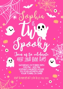 Hey Boo Spooky Two Halloween Birthday Invitation - www.printerfairy.com design preview