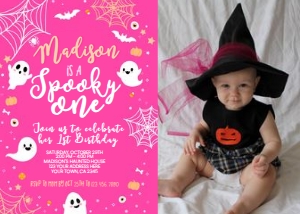Hey Boo Spooky One Halloween Birthday Invitation with Photo - www.printerfairy.com design preview