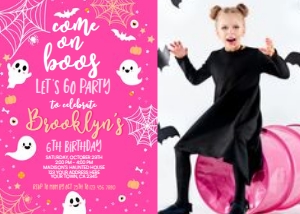 Hey Boo Come on Friends Halloween Birthday Invitation with Photo - www.printerfairy.com design preview
