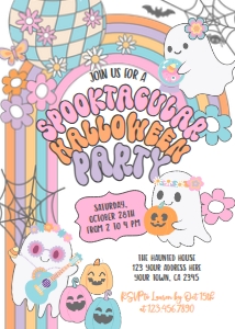Ghost Halloween Party Hippie Halloween Birthday Invitation (gray) - www.printerfairy.com design preview