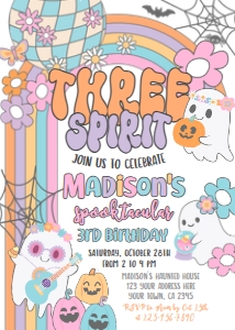 Ghost THREE Spirit Hippie Halloween Birthday Invitation (gray) - www.printerfairy.com: Ghost THREE Spirit Hippie Halloween Birthday Invitation (gray) - www.printerfairy.com