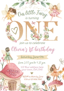 Fairies First Birthday Invitation - www.printerfairy.com design preview