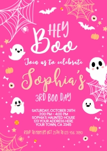 Hey Boo Spooky Three Halloween Birthday Invitation (5x7) - www.printerfairy.com design preview