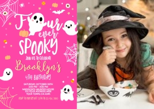 Hey Boo four Ever Spooky Birthday Invitation with Photo - www.printerfairy.com design preview
