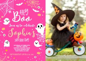 Hey Boo Spooky Three Halloween Birthday Invitation (7x5) - www.printerfairy.com design preview