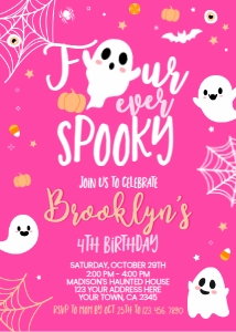 Hey Boo Four Ever Spooky Birthday Invitation - www.printerfairy.com design preview
