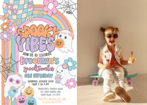 Ghost All Ages Hippie Halloween Birthday Invitation (7x5) - www.printerfairy.com: Ghost All Ages Hippie Halloween Birthday Invitation (7x5) - www.printerfairy.com