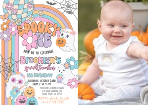 Ghost Spooky One Hippie Halloween Birthday Invitation with Photo (7x5) - www.printerfairy.com: Ghost Spooky One Hippie Halloween Birthday Invitation with Photo (7x5) - www.printerfairy.com