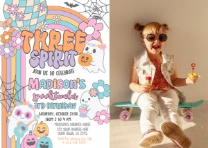 Ghost THREE Spirit Hippie Halloween Birthday Invitation with Photo (7x5) - www.printerfairy.com: Ghost THREE Spirit Hippie Halloween Birthday Invitation with Photo (7x5) - www.printerfairy.com
