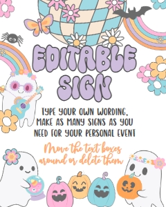 Ghost Halloween Party Hippie Halloween Editable Sign (16x20) - www.printerfairy.com: Ghost Halloween Party Hippie Halloween Editable Sign (16x20) - www.printerfairy.com