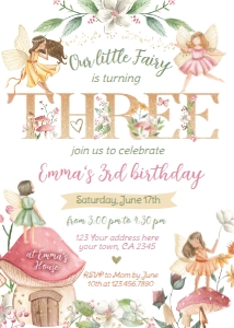 Fairies Third Birthday Invitation - www.printerfairy.com design preview