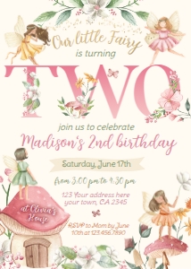 Fairies Second Birthday Invitation (pink) - www.printerfairy.com design preview