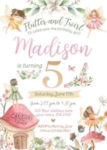 Fairies Birthday Invitation - www.printerfairy.com design preview