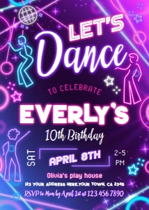Dance Invitation (pink-purple) - www.printerfairy.com design preview