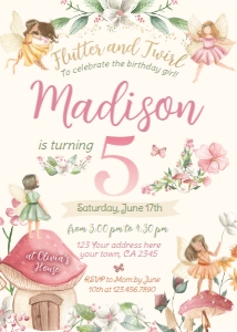 Fairies Birthday Invitation (pink)- www.printerfairy.com design preview