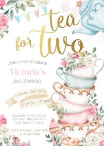 Tea Party 2nd Birthday Invitation (pastels) - www.printerfairy.com design preview