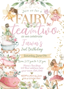 Fairies Tea for Two Invitation (Gold) - www.printerfairy.com: Fairies Tea for Two Invitation (Gold) - www.printerfairy.com