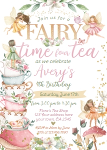 Fairies Time four Tea Invitation (Gold) - www.printerfairy.com design preview