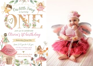 Fairies First Birthday Invitation with Photo - www.printerfairy.com design preview