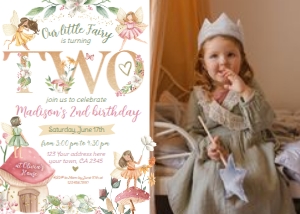 Fairies Second Birthday Invitation with Photo - www.printerfairy.com design preview