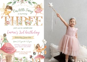 Fairies Third Birthday Invitation with Photo - www.printerfairy.com design preview