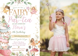 Fairies Par-Tea Birthday Invitation with photo - www.printerfairy.com design preview