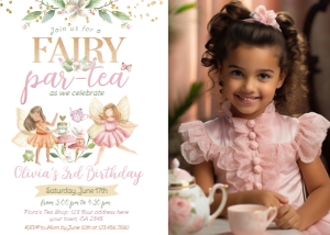 Fairies Par-Tea Birthday Invitation with photo - www.printerfairy.com design preview