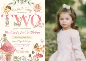 Fairies Second Birthday Invitation with photo (pink) - www.printerfairy.com design preview