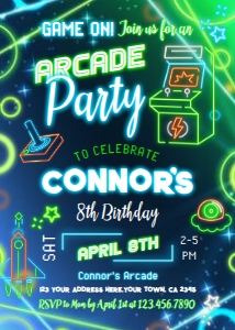 Arcade Invitation (blue, green) - www.printerfairy.com design preview